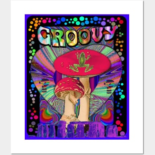 Psychedelic Groovy Magic Mushroom Frog Inner Dimension Trippy Hippy Colorful Tie Dye Version 2 Posters and Art